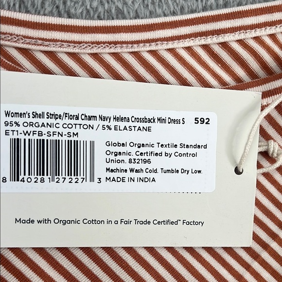 NEW PACT S Shell Stripe/Floral Charm Navy Helena Crossback Mini Dress Pockets - Picture 7 of 13